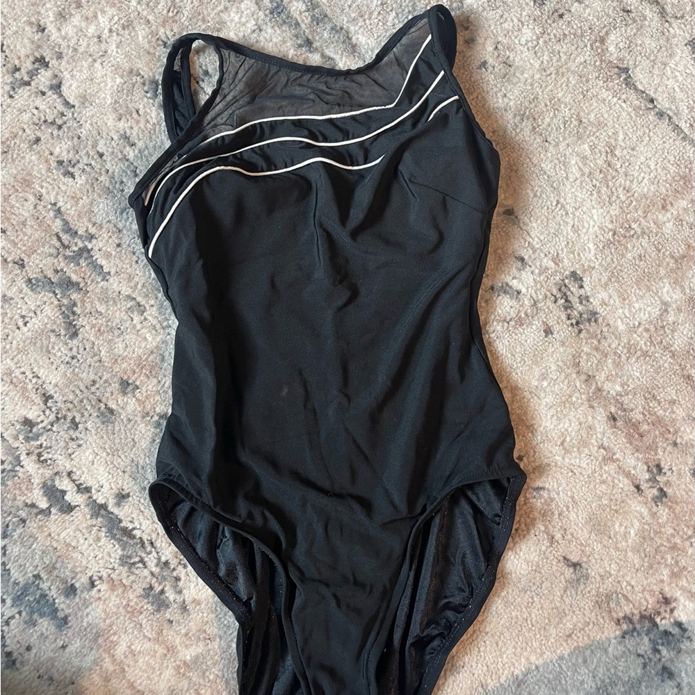 Vintage Robby Len Swimwear Black One Piece Bathing Suit with Mesh Detail